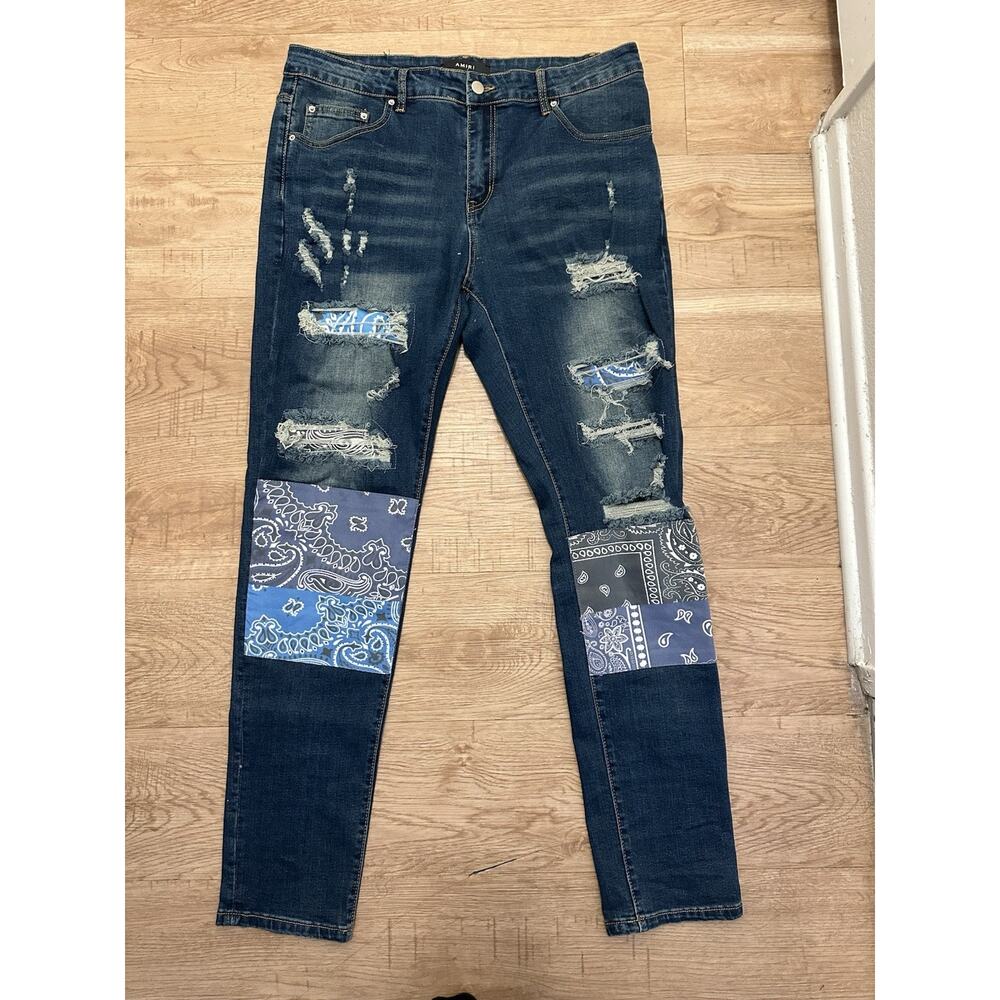 Amiri PJ Thrasher MX1 Blue Denim Jeans Paisley Bandana Sz 36